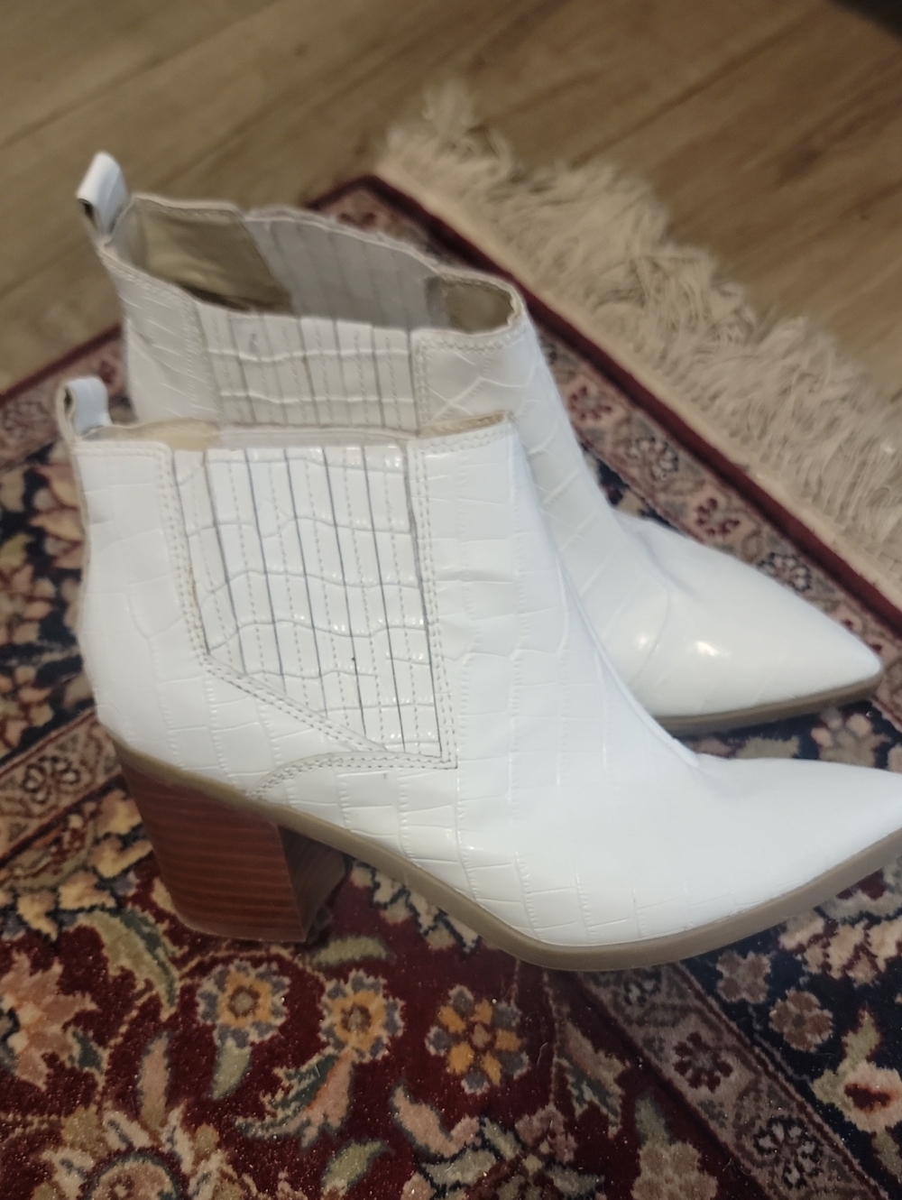 Marc Fisher White Croc-Embossed Pointed Toe Ankle Booties
